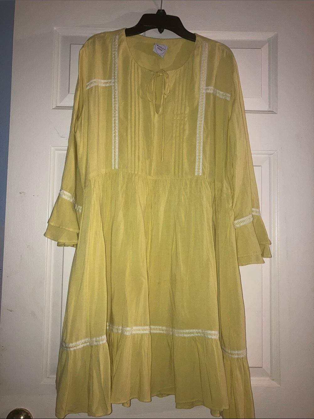 Yellow Boho Tie-Neck Tunic Dress